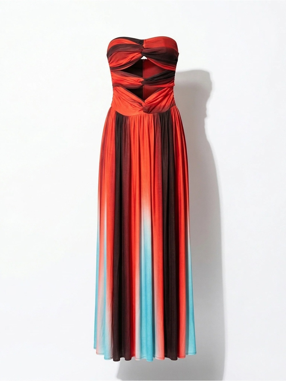 Strapless Ombre Maxi Dress in Red and Aqua